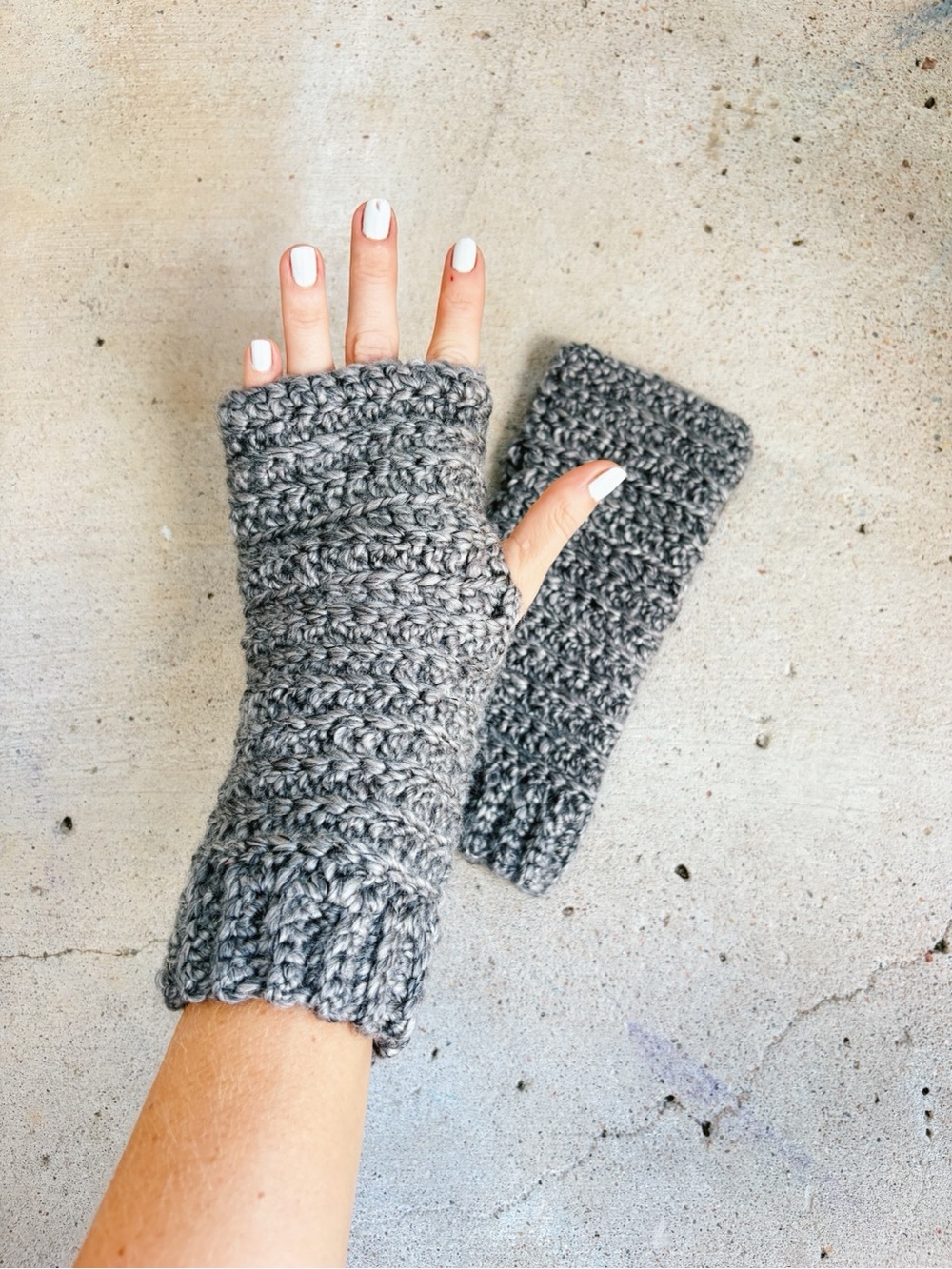 Handmade Crocheted Grey Fingerless Gloves